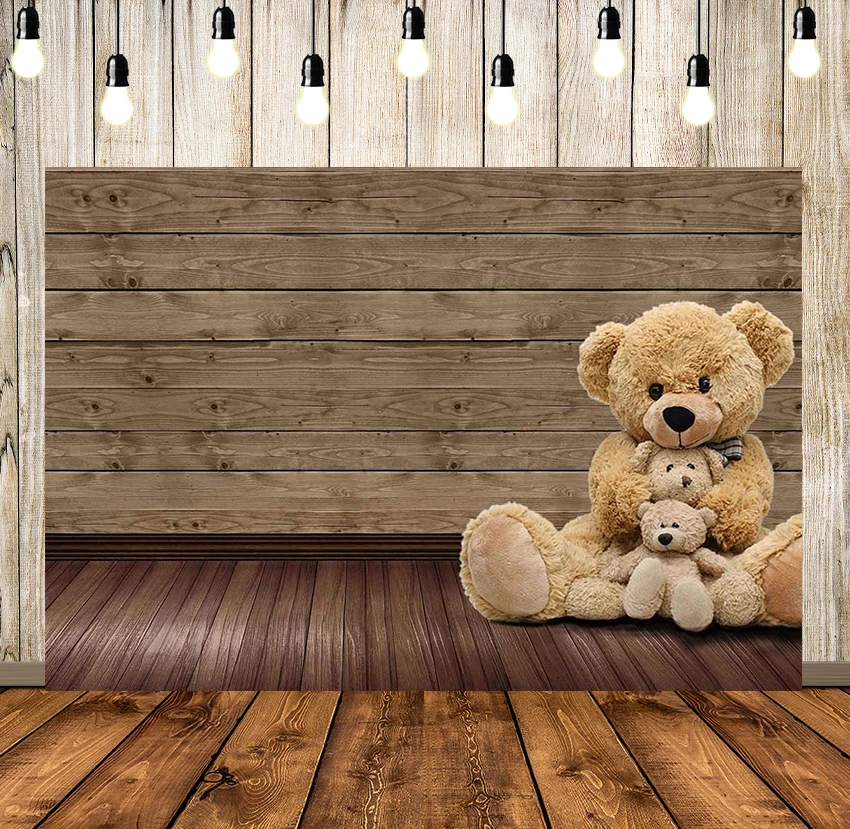 

Фон с медведем для фотосъемки 7x5 футов с изображением деревянной доски, украшения для детского дня рождения, баннер для вечеринки