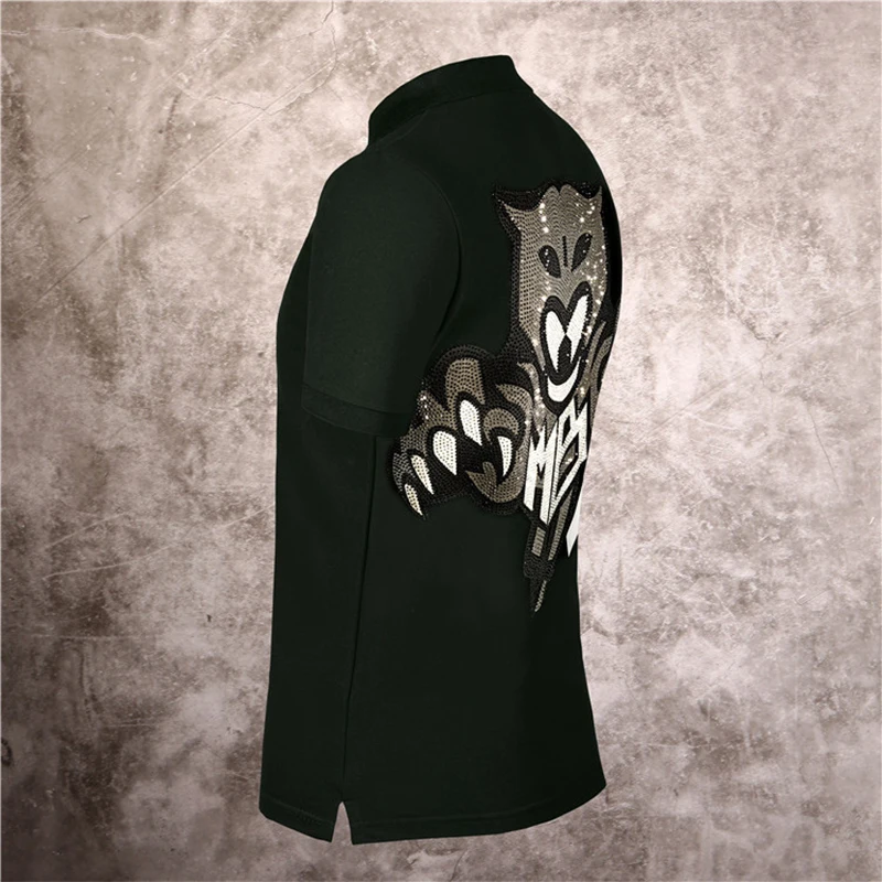 

2020 SHADAO New Street Punk Style Fashion Business Polo Shirt Men 3D Diamond Printed PP Skull Sports Polo Shirt Solid Color Tops