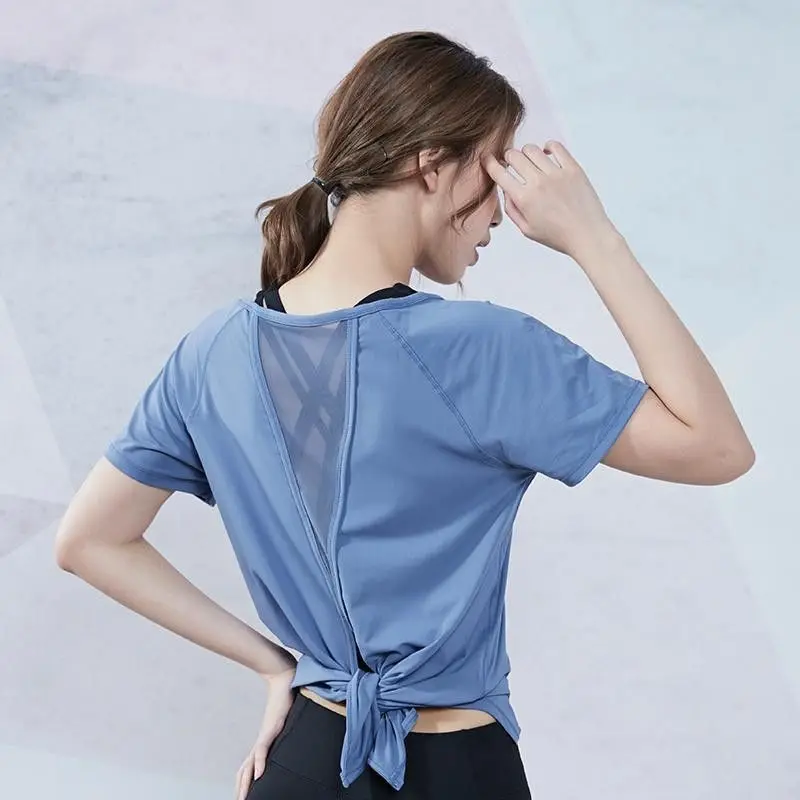 

T Shirt For Women Summer Yoga Short-Sleeved Loose Mesh Beauty Back Quick-Drying Blouse Running Fitness Sports Top Sportswear