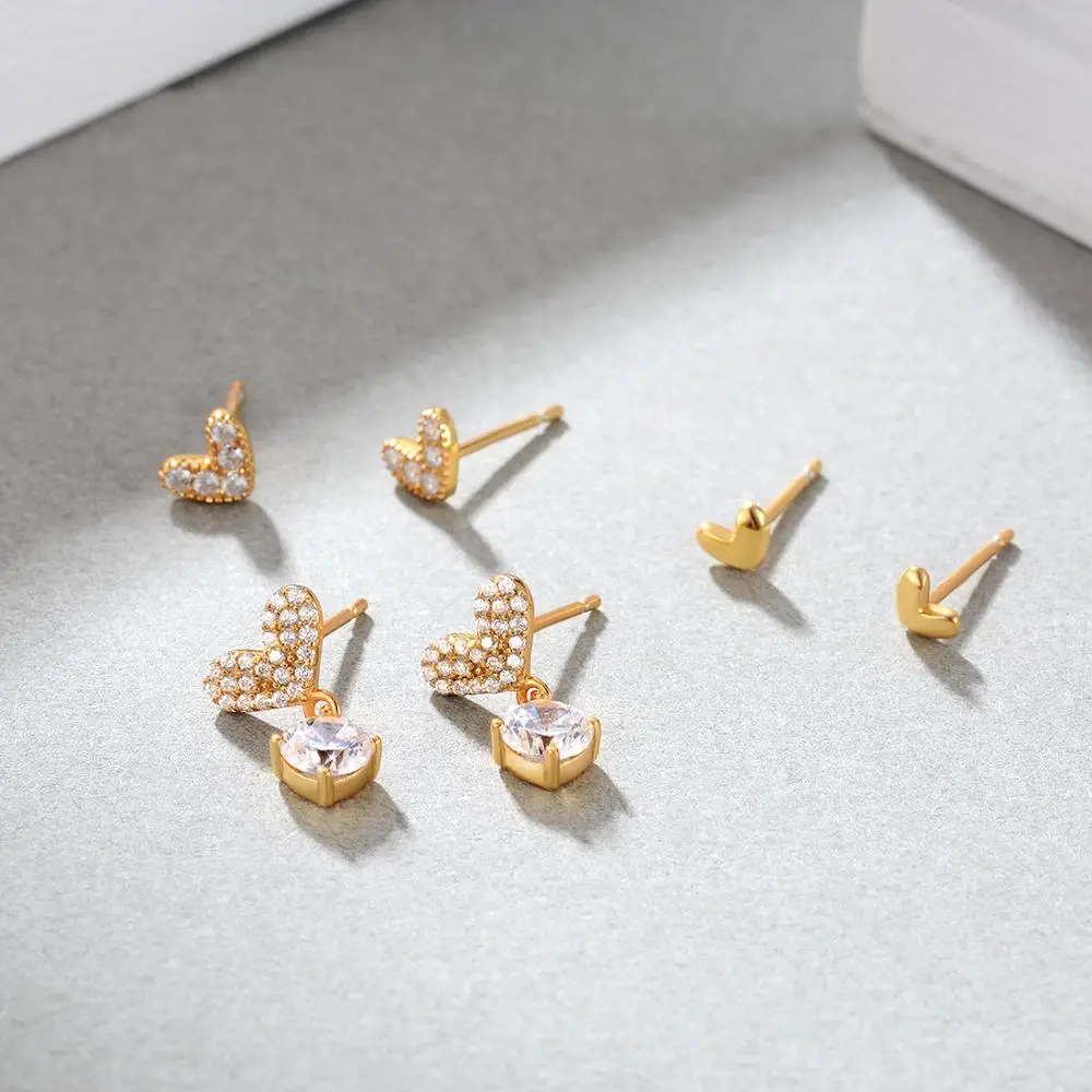 Женские серьги в форме сердца из стерлингового серебра 925 пробы 18 К позолоченные