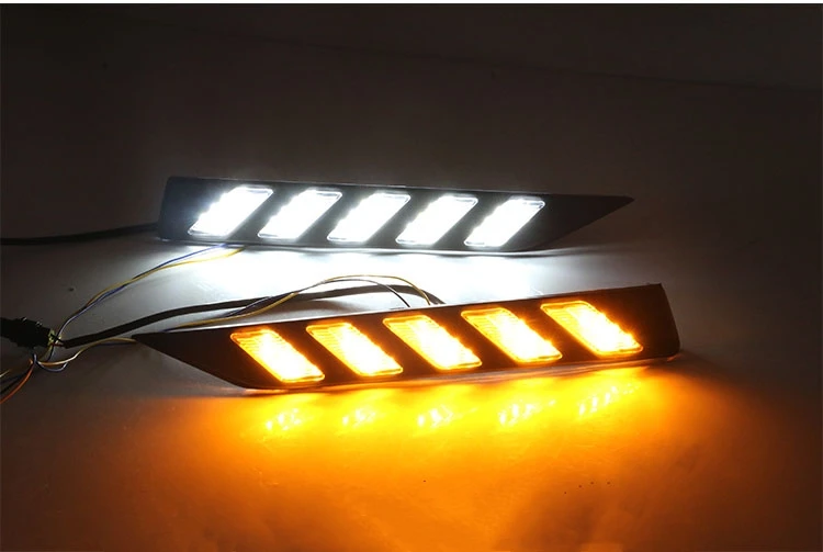 

Qirun led drl daytime running light for Volkswagen Gran Santana 2015 with Dynamic moving yellow turn signal and blue night light