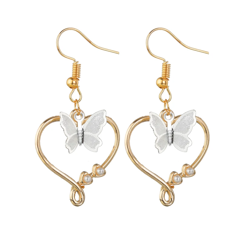 Корейские ретро серьги с имитацией жемчуга в виде сердца и бабочки модные