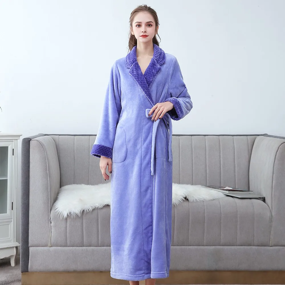 

Nightwear Oversize 3XL Thicken Nightgown New Women Kimono Bathrobe Gown Coral Fleece Sleepwear Lovers Solid Home Clothes