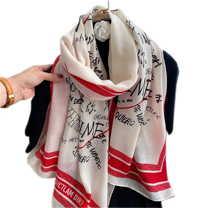 

2020 new style lady seaside Shawl summer Sunscreen Scarves popular letter Print Beach towel winter fashion Cotton and hemp Scarf