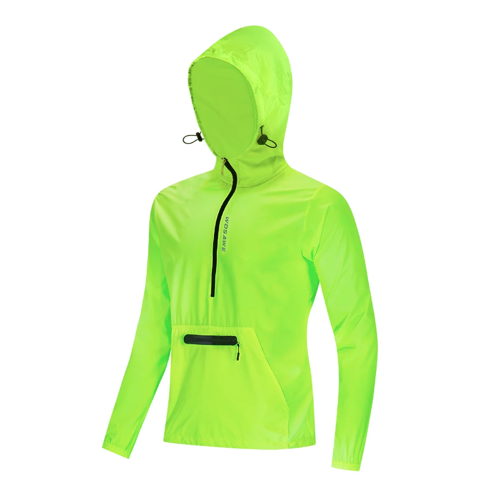 

WOSAWE Compressible Men's Cycling Jacket Hooded Bike Running Windbreaker Breathable Wind Jackets Waterproof Long Sleeve Jersey