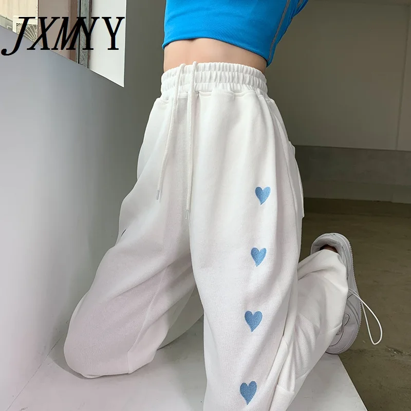 

JXMYY 2021 large size white sports pants women's loose feet summer thin straight casual pants draped wide-leg pants