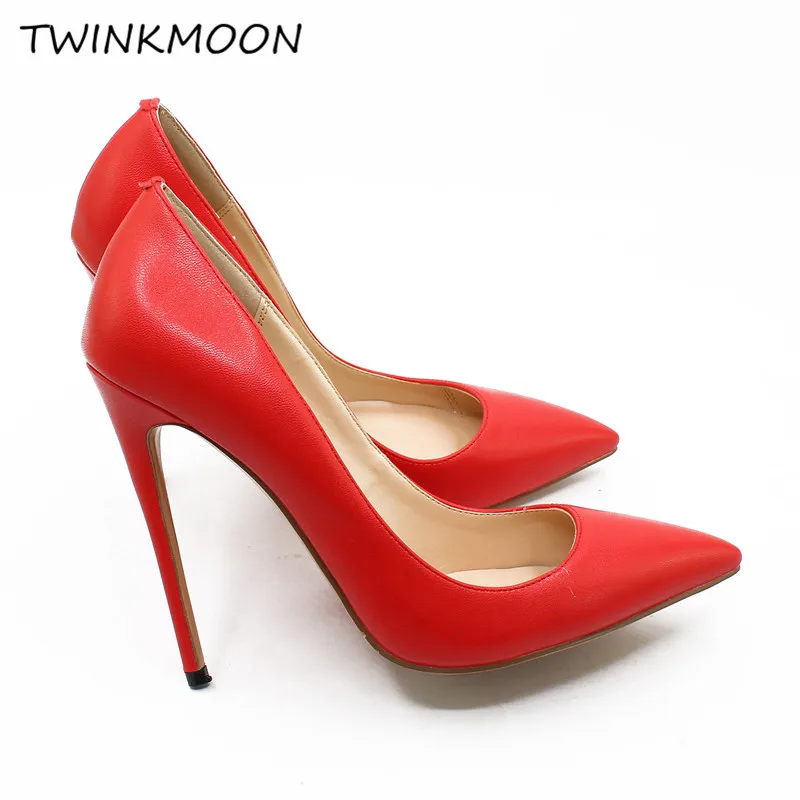 

8/10/12cm Stiletto Women Heels Sexy Pumps Pointed Ladies Shoes Top Quality High Heels Beige Bottom Big Size 46