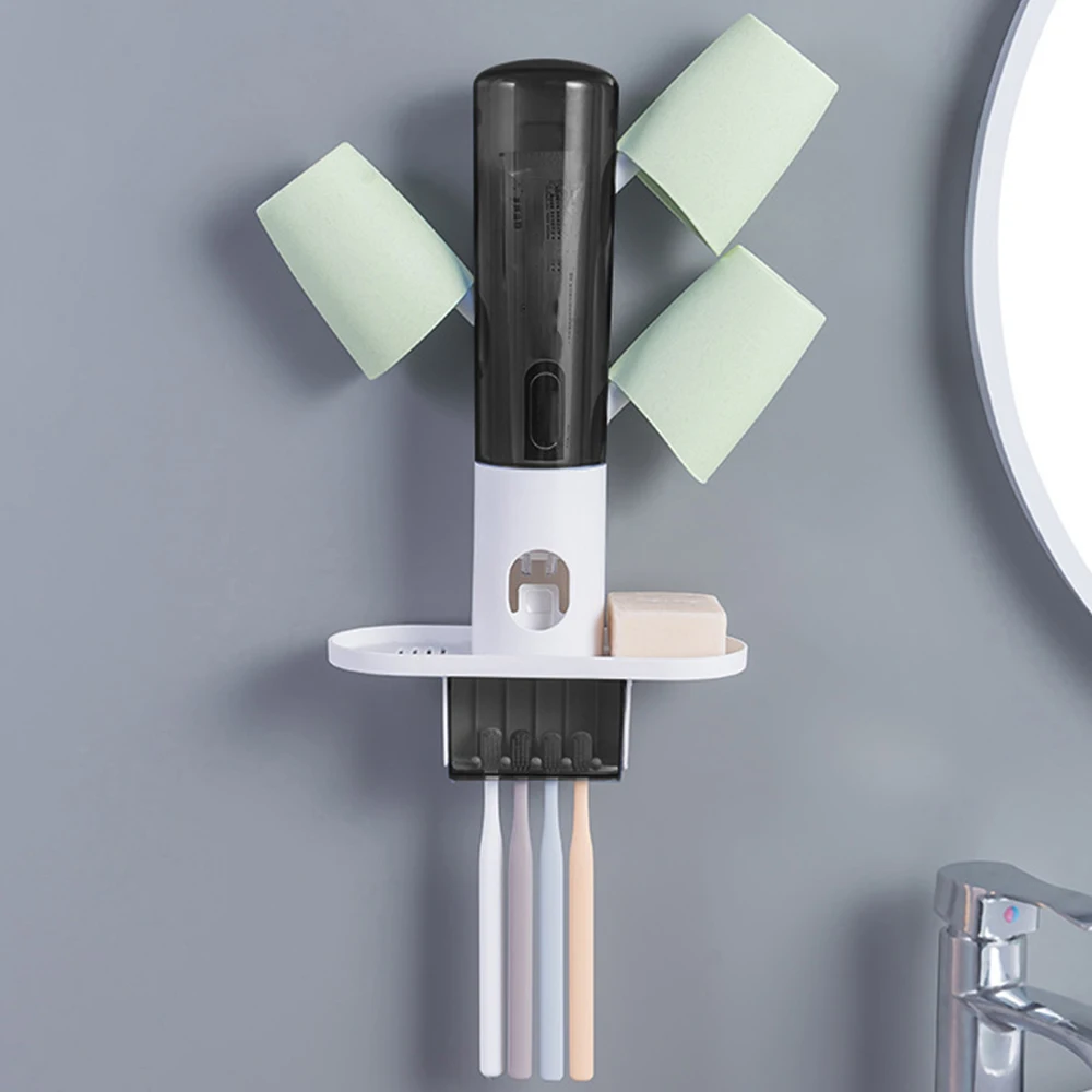 

Multifunctional Bathroom Shelves Punch Free Automatic Toothpaste Squeezer Toothbrush Holder With 2pcs Cups Bathroom Products