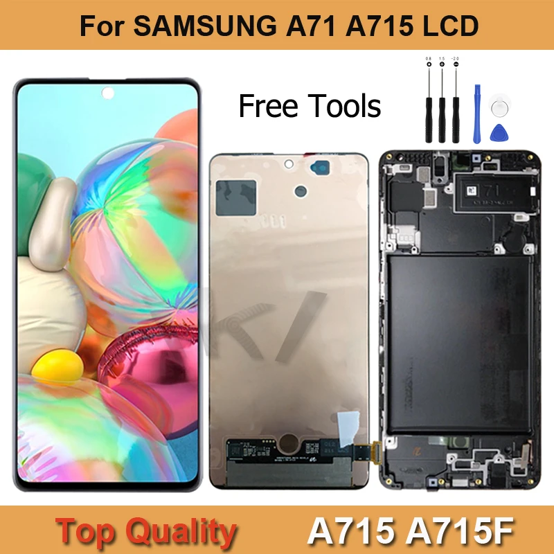 

ЖК-дисплей AMOLED для SAMSUNG Galaxy A71 4G, Ремонт экрана, сенсорный дигитайзер в сборе, Замена с рамкой