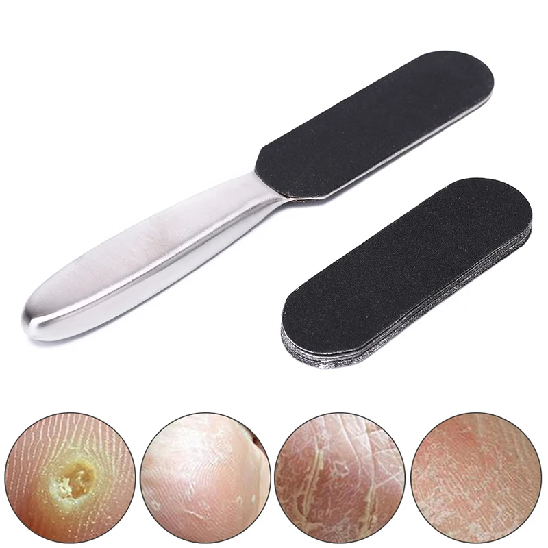 

One Piece Reusable Stainless Pedicure Foot setback with 10 Sheets Abrasive Paper Foot File Cracked Skin Callus Remover Feet Rasp