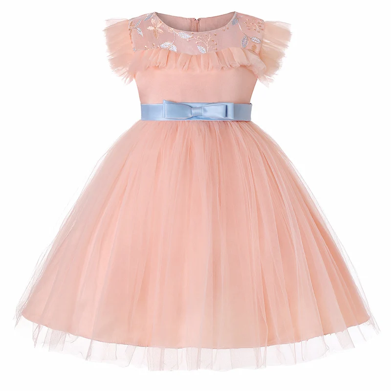 

New Arrival Flower Girl Tulle Dress Lace Ruched Sleeveless O-Neck Bow Ball Gown Little Girls Pageant Dresses
