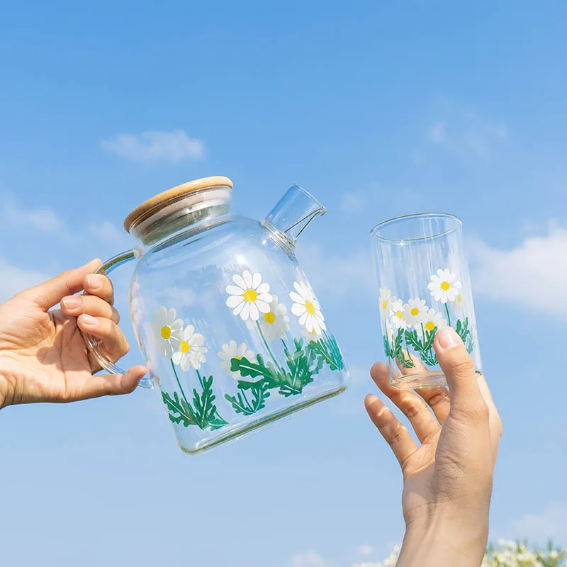Cutelife Nordic Daisy прозрачная стеклянная бутылка для воды кухонная Милая сока молока
