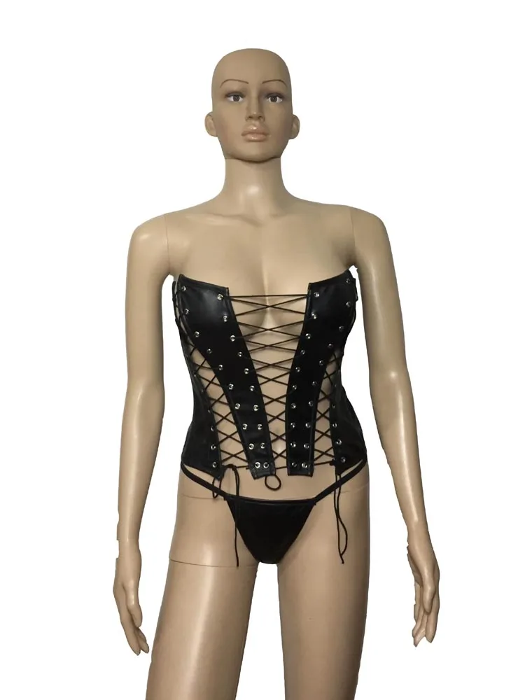 Сексуальный корсет бюстье из искусственной кожи с тремя способами шнуровки