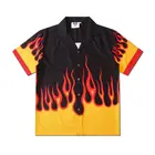 Гавайская рубашка для мужчин, короткий рукав, принт пламени, летняя повседневная одежда в стиле Харадзюку, хип-хоп
