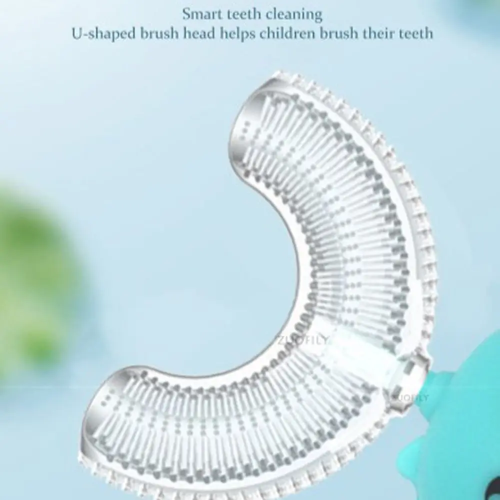 Cepillo de dientes port&aacute;til en forma de U para beb&eacute;, 360 grados, de silicona, limpiador de dientes con forma de Donut de dibujos animados, cuidado bucal, 2-12 a&ntilde;os-3