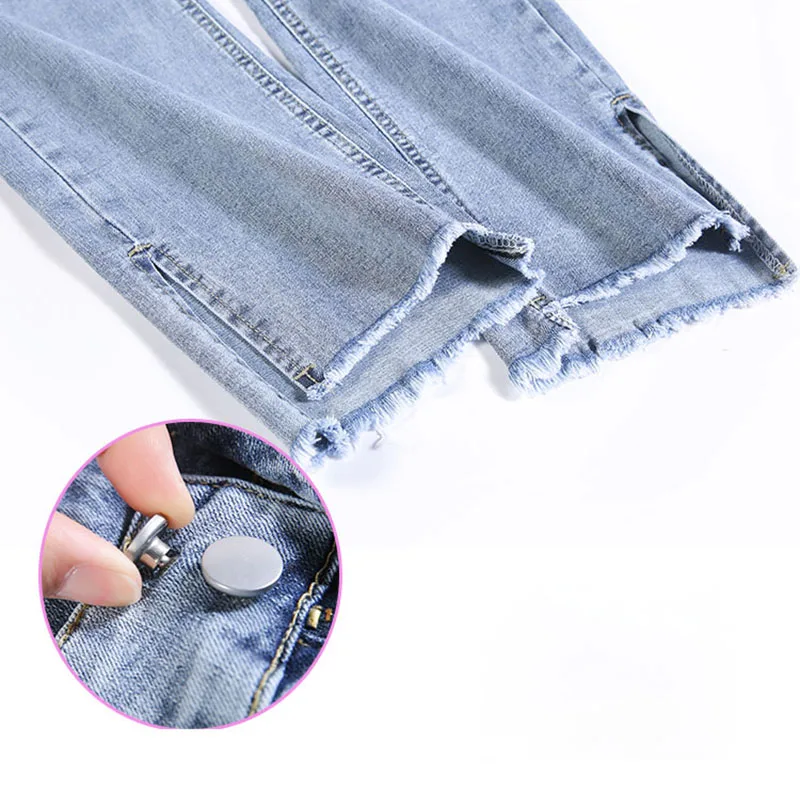

2021 spring and summer new high-waisted slim nine-point denim straight slit cigarette tube denim women's pants