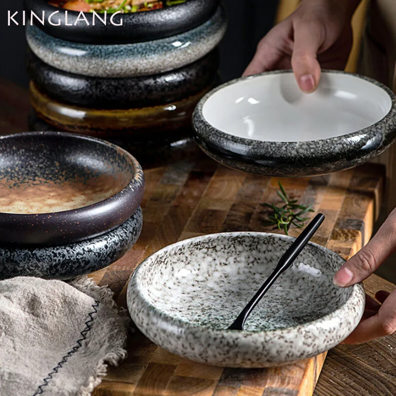 

KINGLANG Creative Kiln Glaze 6inch Ceramic Plate Korean Kimchi Plate Dish Salad Single Plate Bowl