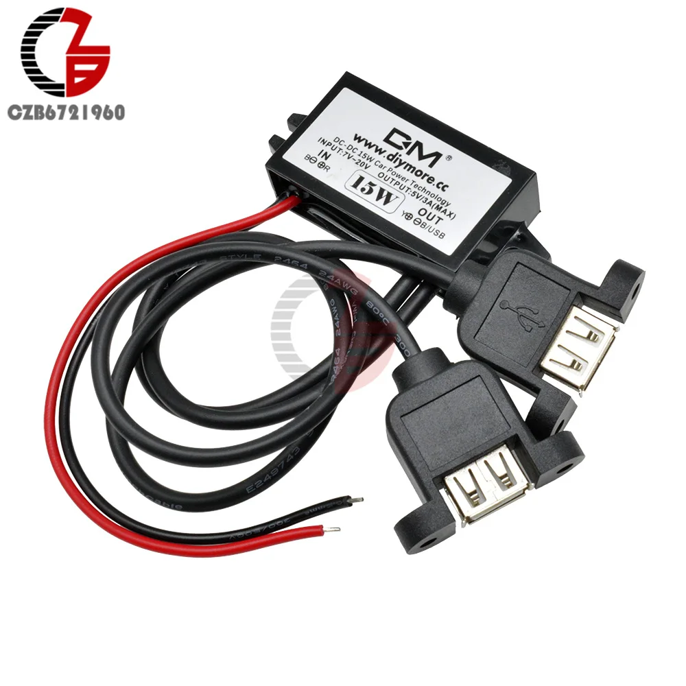 Двойной USB DC-DC 12 В до 5 В 3 А 15 Вт понижающий преобразователь питания Регулятор Адаптер для автомобильного зарядного устройства Тип USB защита от короткого замыкания