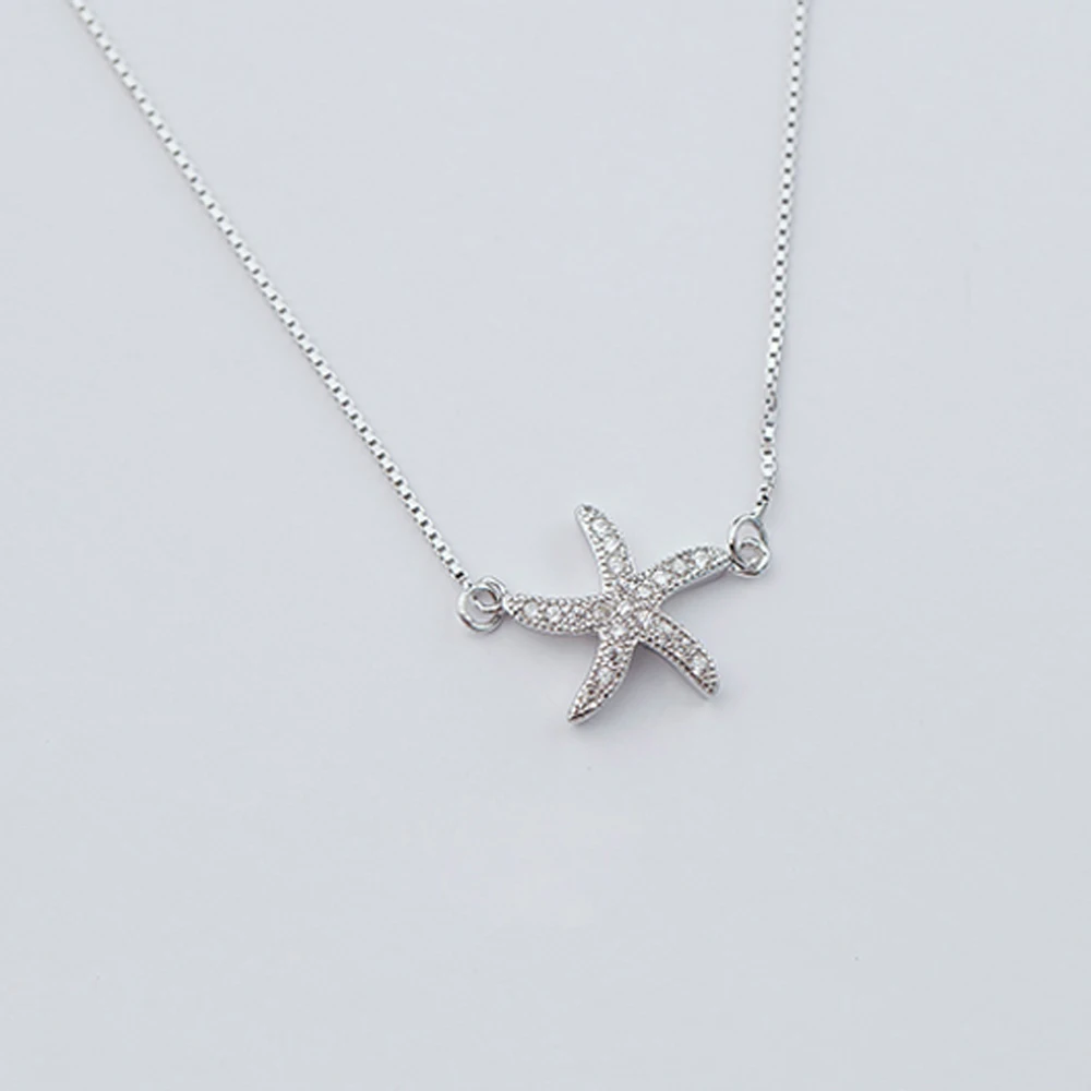 New girls 925 sterling silver necklace starfish pendant short solid clavicle chain jewelry girl present | Украшения и аксессуары