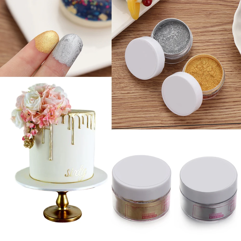 Мерцающая блестящая золотистая Серебристая пудра для украшения пищи торта