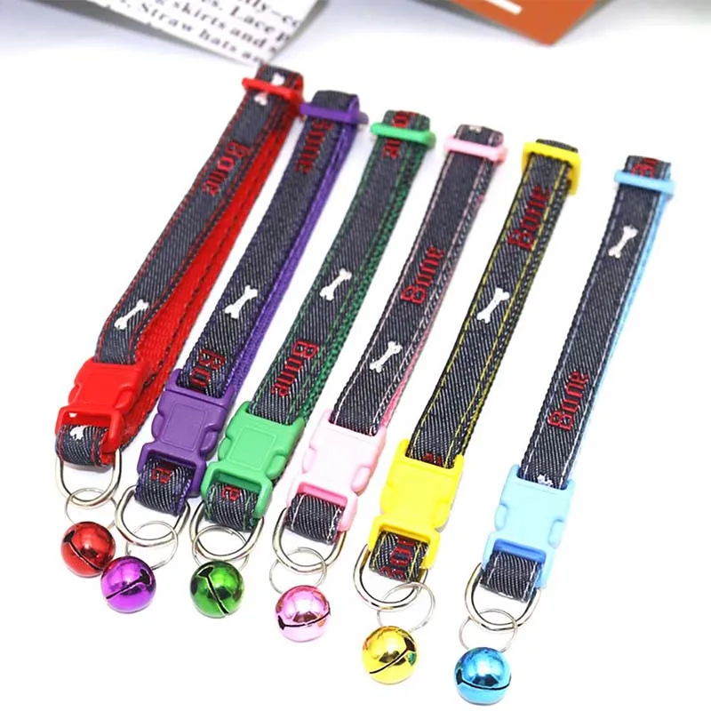 

2pc Cat Traction Collar Accessories Pet Dog Supplies Waterproof Denim Dog Collar with Bells Anti-lost Pet Collar Dog Accessories