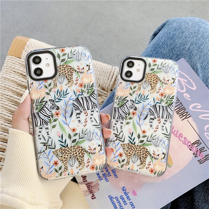 

Cartoon Flowers Leopard Phone Cases For iPhone 12 Mini 11 Pro MAX Thicken Tpu Cover Case For iPhone 7 8 Plus X XS MAX XR SE 2020