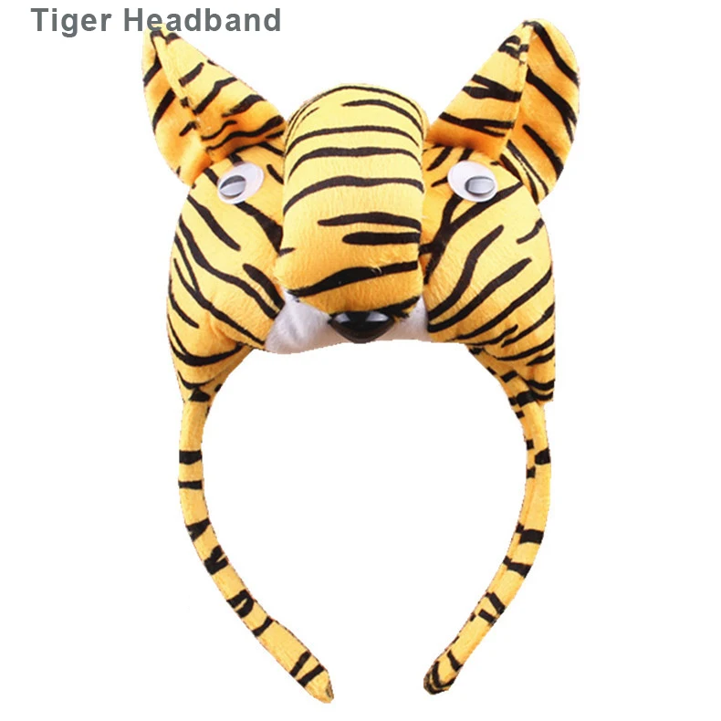 Tiger Headband Милое животное ухо оголовье плюшевые стерео обезьяна лиса Тигр повязка для волос для детей взрослых Косплей головные Уборы Хэллоуин Рождественская вечеринка - Цвет: Tiger Headband