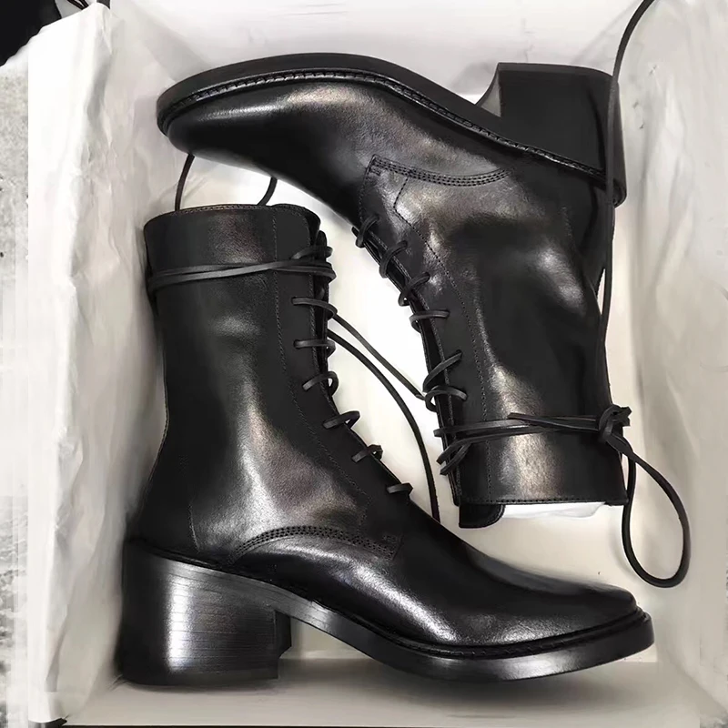 Scarpe donna/зимние женские ботильоны; однотонная черная модная женская обувь в римском стиле на шнуровке; Botines Mujer;