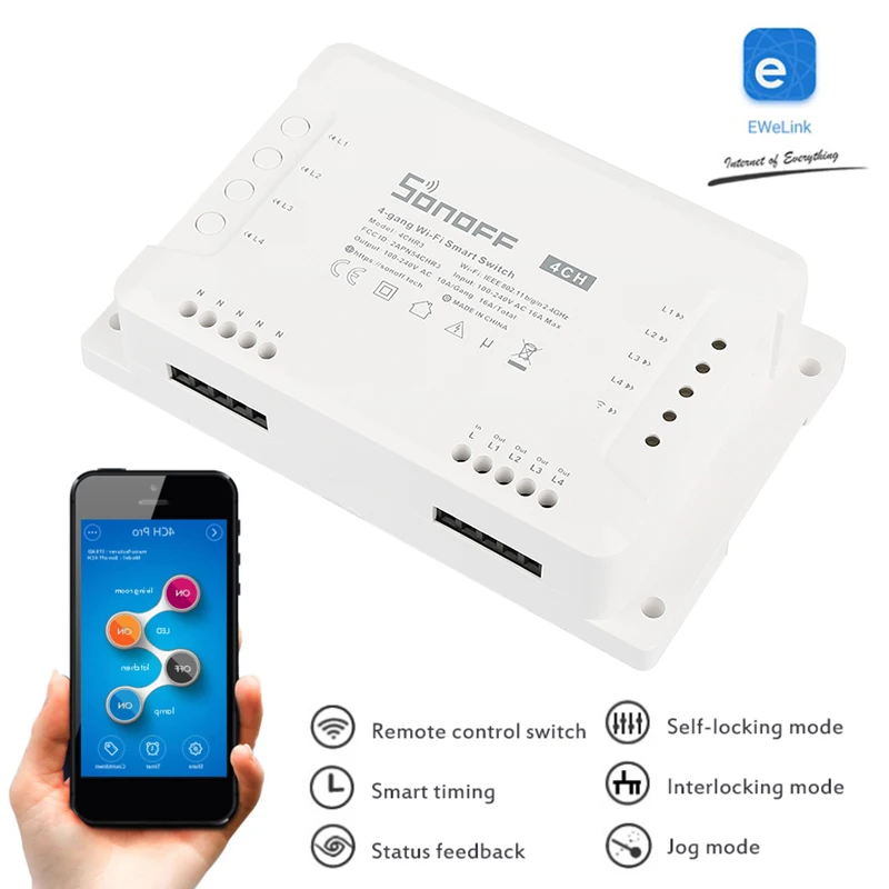 Интеллектуальный выключатель света SONOFF 4CH PROR3 10A 4 канала Смарт переключатель Wi Fi
