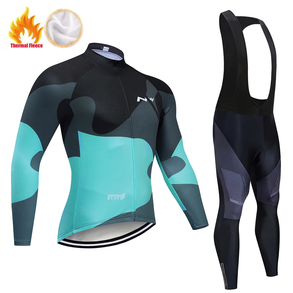 Bib Long suit NW зимний комплект для велоспорта Pro термальный флис MTB велосипедная одежда Ropa Ciclismo Invierno Мужской комплект велосипедного трикотажа - Цвет: Bib Long suit