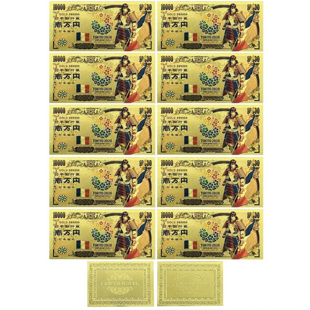

Japan Gold Banknote Tokyo World Flags France Card Ten Thousand Yen Souvenir Gold Plastic Cards for Collection