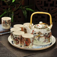 kung fu tea set set lifting beam pot ceramic tea cup household melamine round tray combination