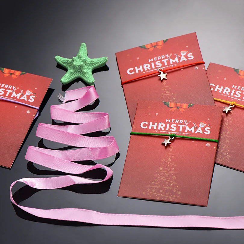 Трендовые милые рождественские открытки серебряные браслеты-шармы со звездами