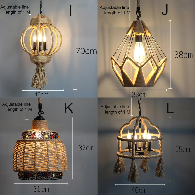 Винтажная Подвесная лампа из пеньковой веревки подвесной светильник для дома