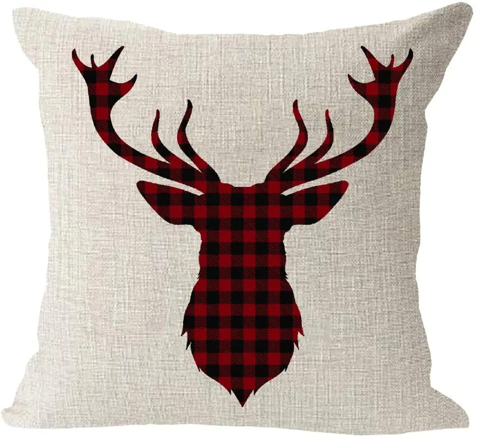 

Christmas animal deer red and black checkerboard lattice Scottish checkered pillowcase decoration cushion cover pillowcase sofa