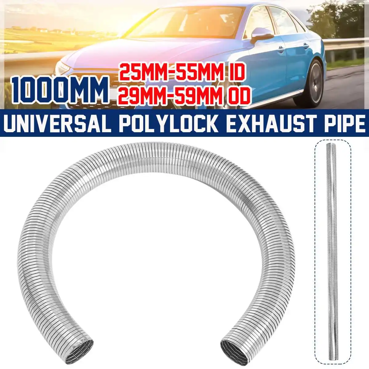 

100cm Universal Stainless Steel Flexible Exhaust Pipe Quick Repair Tube Multi-Functional Middle Link Pipe