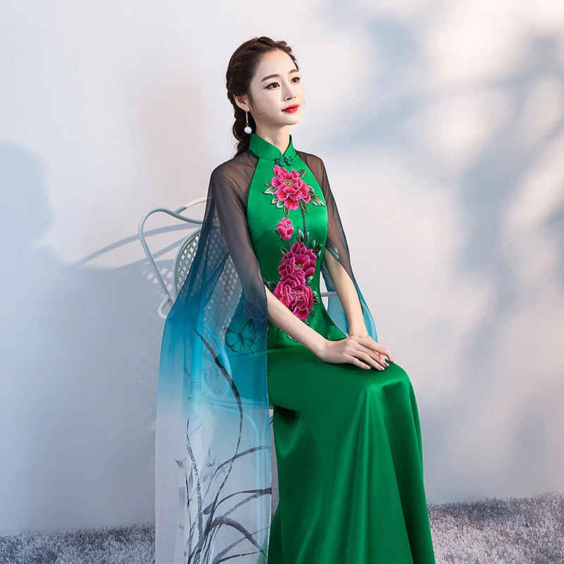 Женское вечернее платье в пол Элегантное Длинное Платье-Ципао китайском стиле