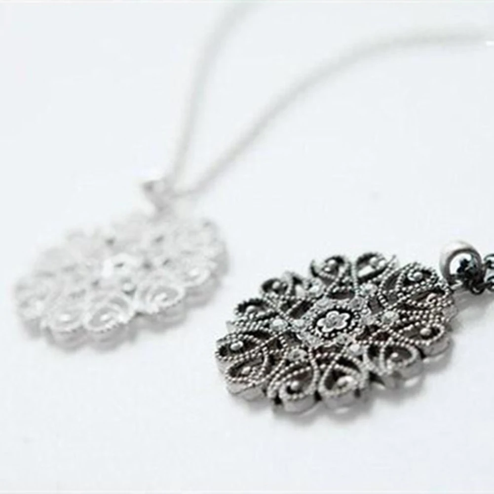 Богемное женское ожерелье Ретро стиль полый цветок кулон на свитер стразы