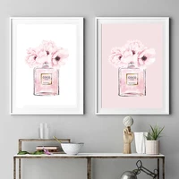 flower perfume bottle fashion pink canvas painting makeup posters and prints wall art picture modern girl woman room decoration