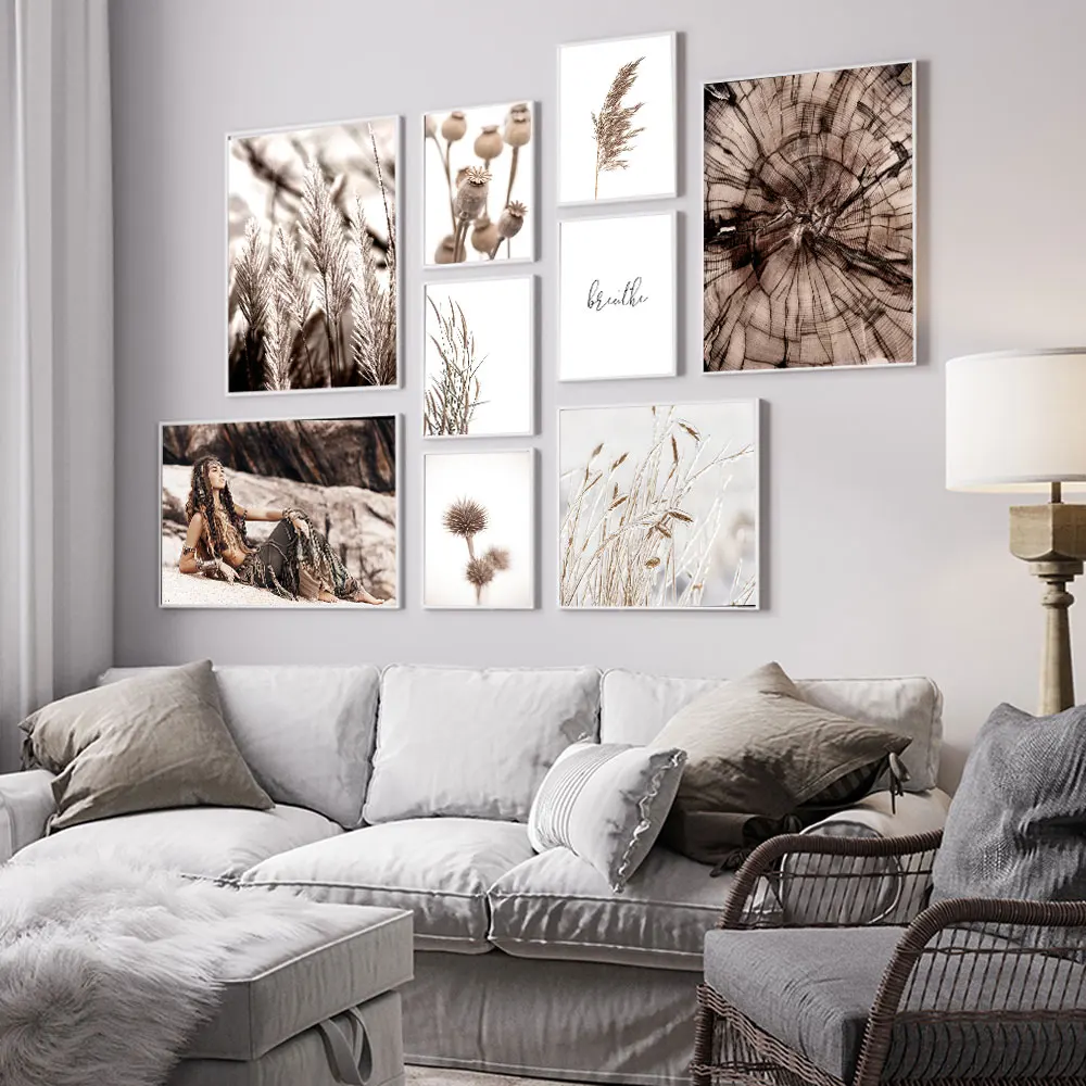 Бохо девушка цветок листья пшеничная ферма цитаты настенная живопись на холсте