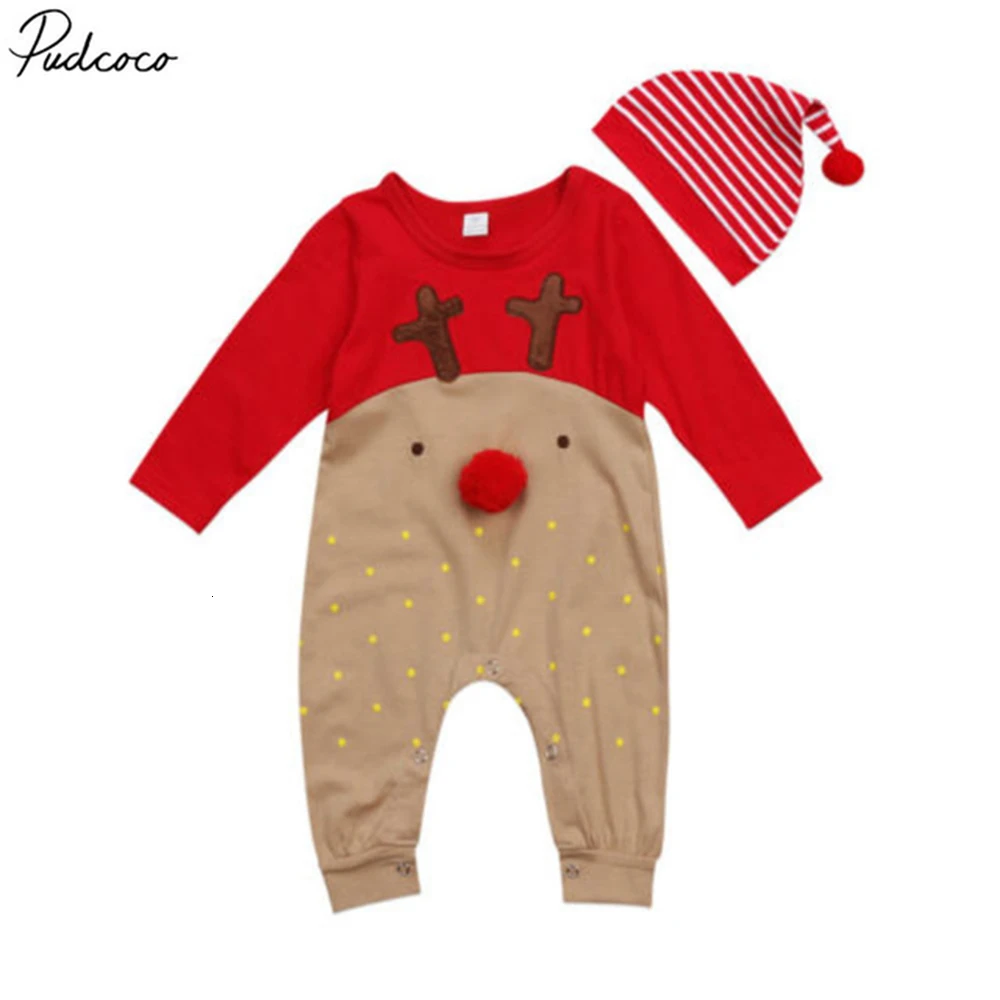

Christmas Newborn Baby Boy Girl Deer Romper Jumpsuit Costume Outfits Vestidos Christmas Romper Elk Dot Baby Boy Winter