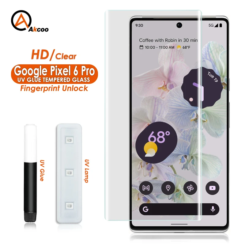 Akcoo для Google Pixel 6 Pro 5G Защитная пленка экрана из закаленного стекла полноэкранная