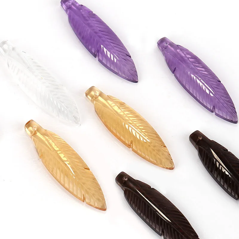 Резные вручную серьги в форме перьев фиолетового кварца дымчатый кварц желтый