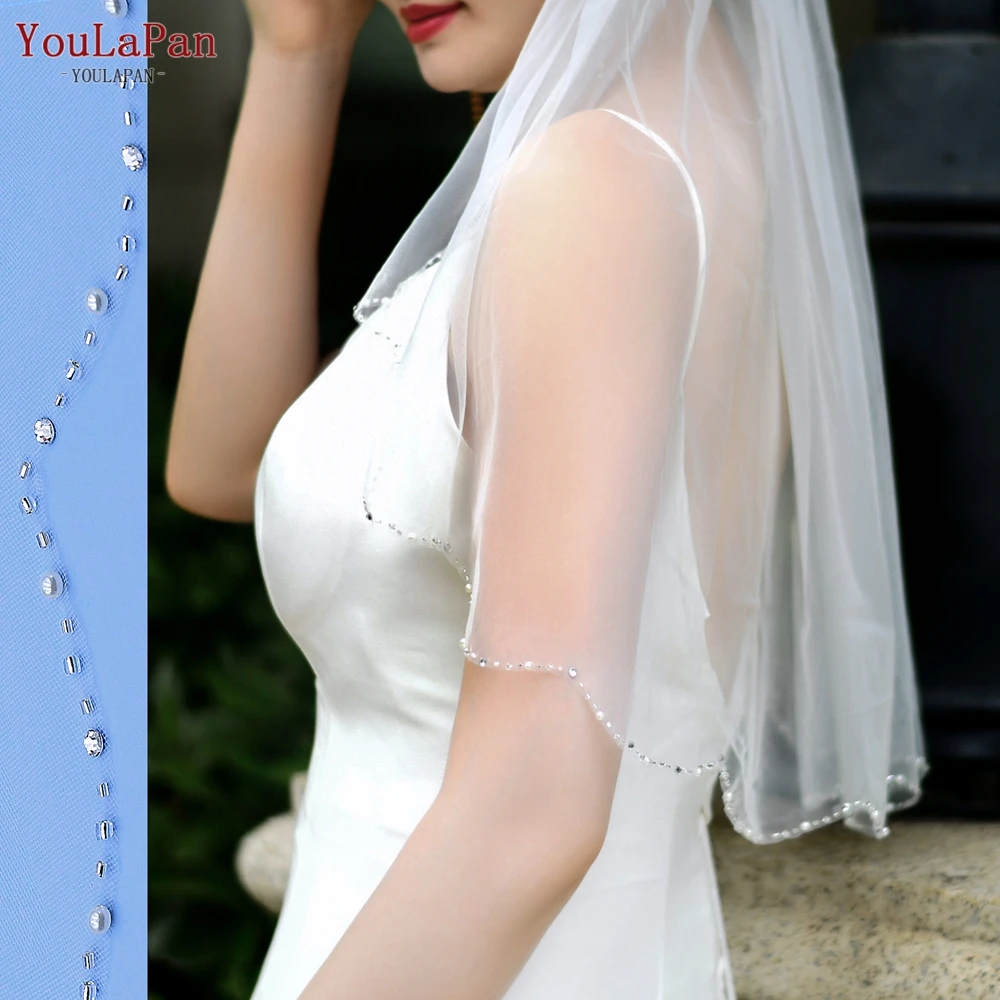 

YouLaPan V33 Wedding Crystal Veil Glitter Veil Short Veil 60cm Women Veils with Comb Wedding Crystal Beaded Bling Sparking