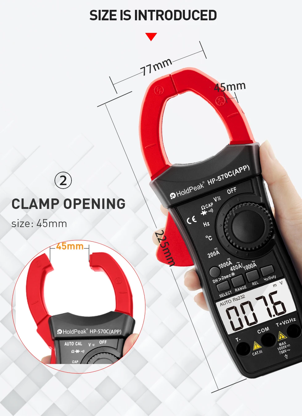 HoldPeak HP-870N Авто диапазон DC AC цифровой клещи мультиметр Pinza Amperimetrica Amperimetro True RMS частота подсветка