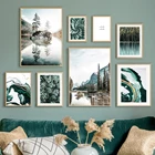 Тихие озеро зеленый мрамор лес Хилл современные скандинавские плакаты и принты настенная Картина на холсте картины для декора гостиной