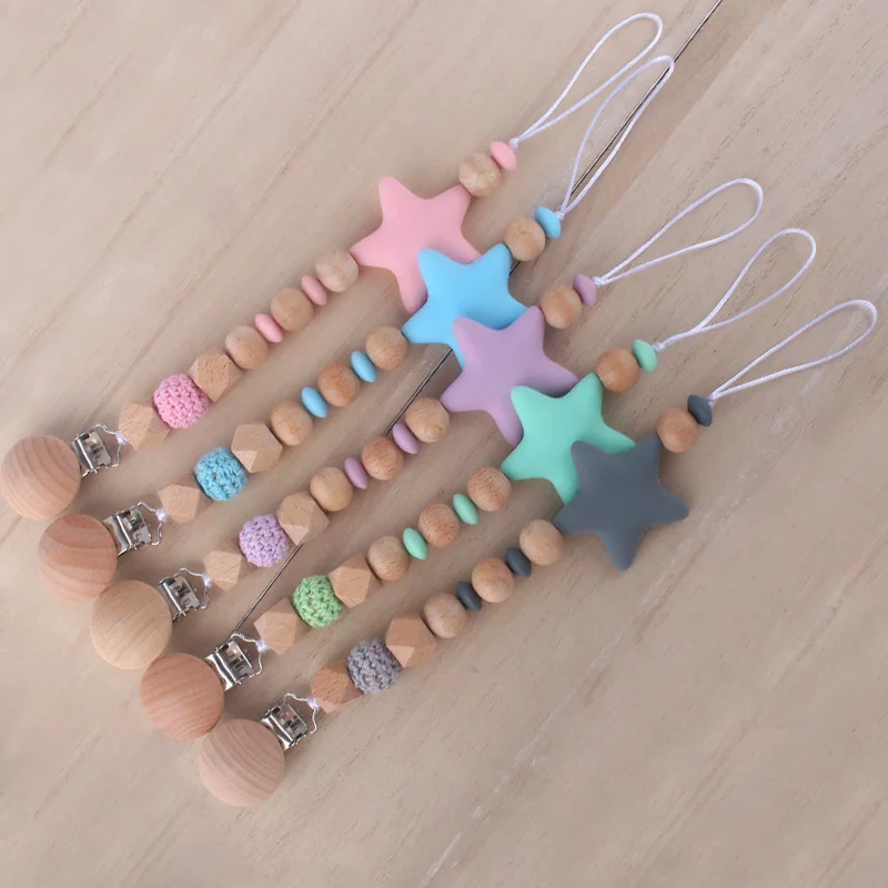 Пищевые силиконовые бусины подвеска в виде звезды деревянный держатель для