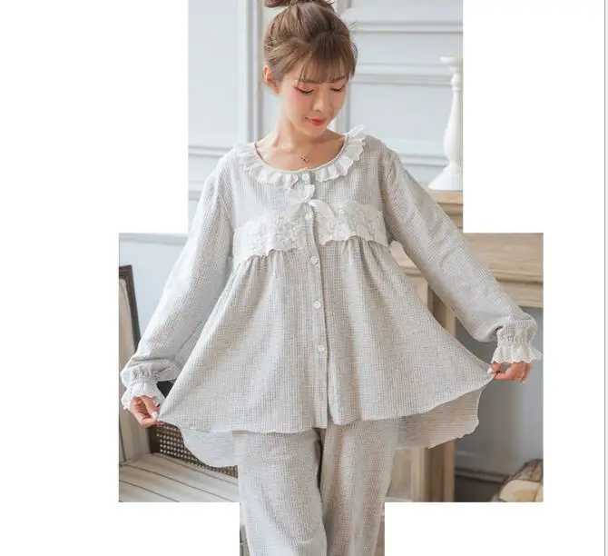 Весенний женский пижамный комплект милая Фланелевая Пижама для беременных уход