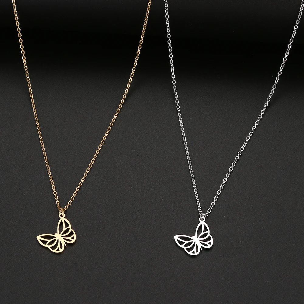 Ожерелья из нержавеющей стали подвеска в виде бабочки цепочка чокер бижутерия