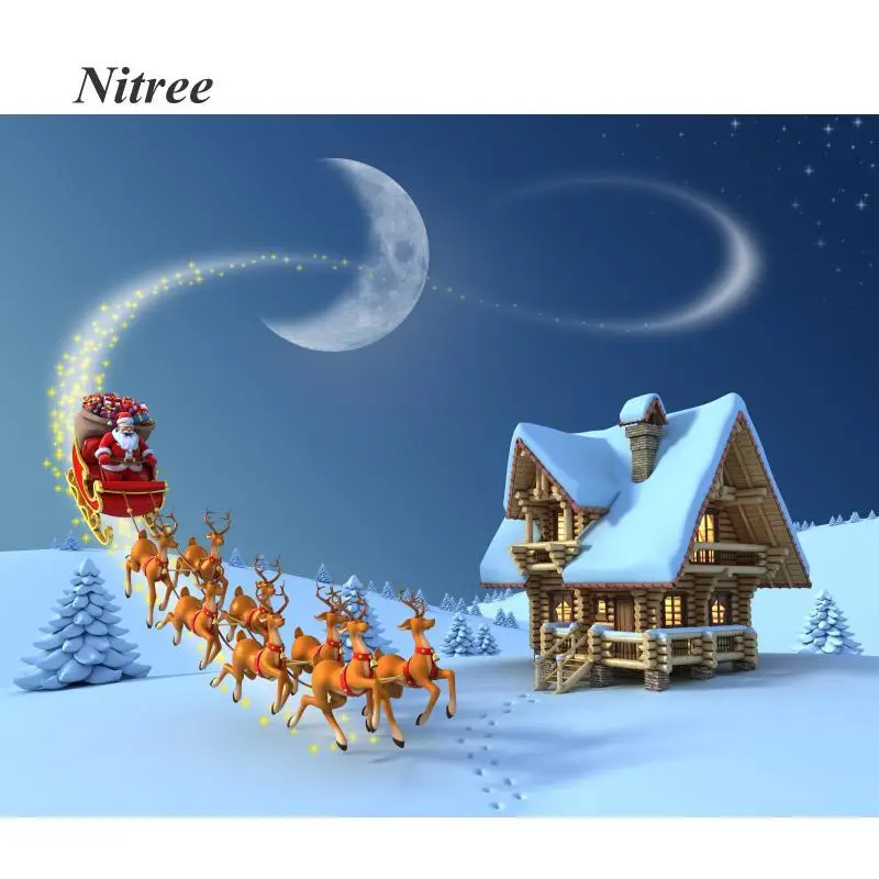 

Фон для фотосъемки Рождественская карета Санта Клаус снежное поле фон зимний день рождения детская фотосъемка